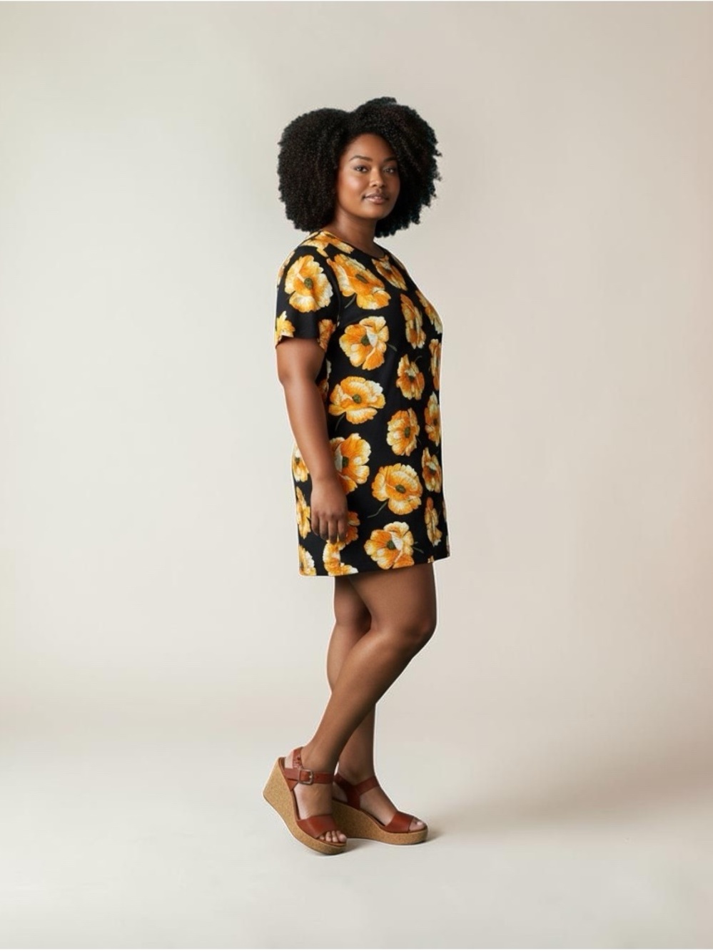 Forever 21 Plus 3X Black Orange Floral Shift Dress Short Sleeve